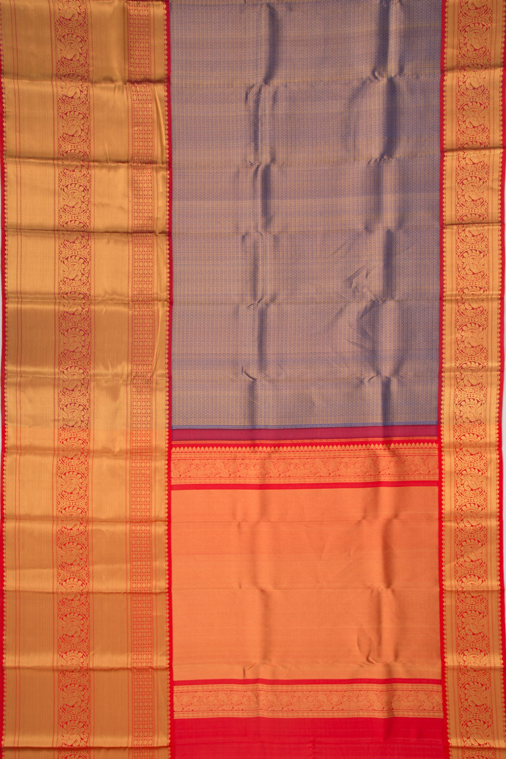 Kanchipuram Kora Organza Checks And Butta Dark Blue Saree
