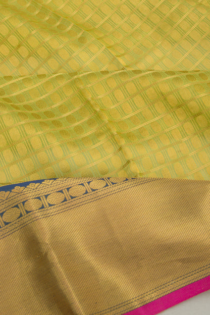 Kanchipuram Kora Organza Checks And Butta Green Saree