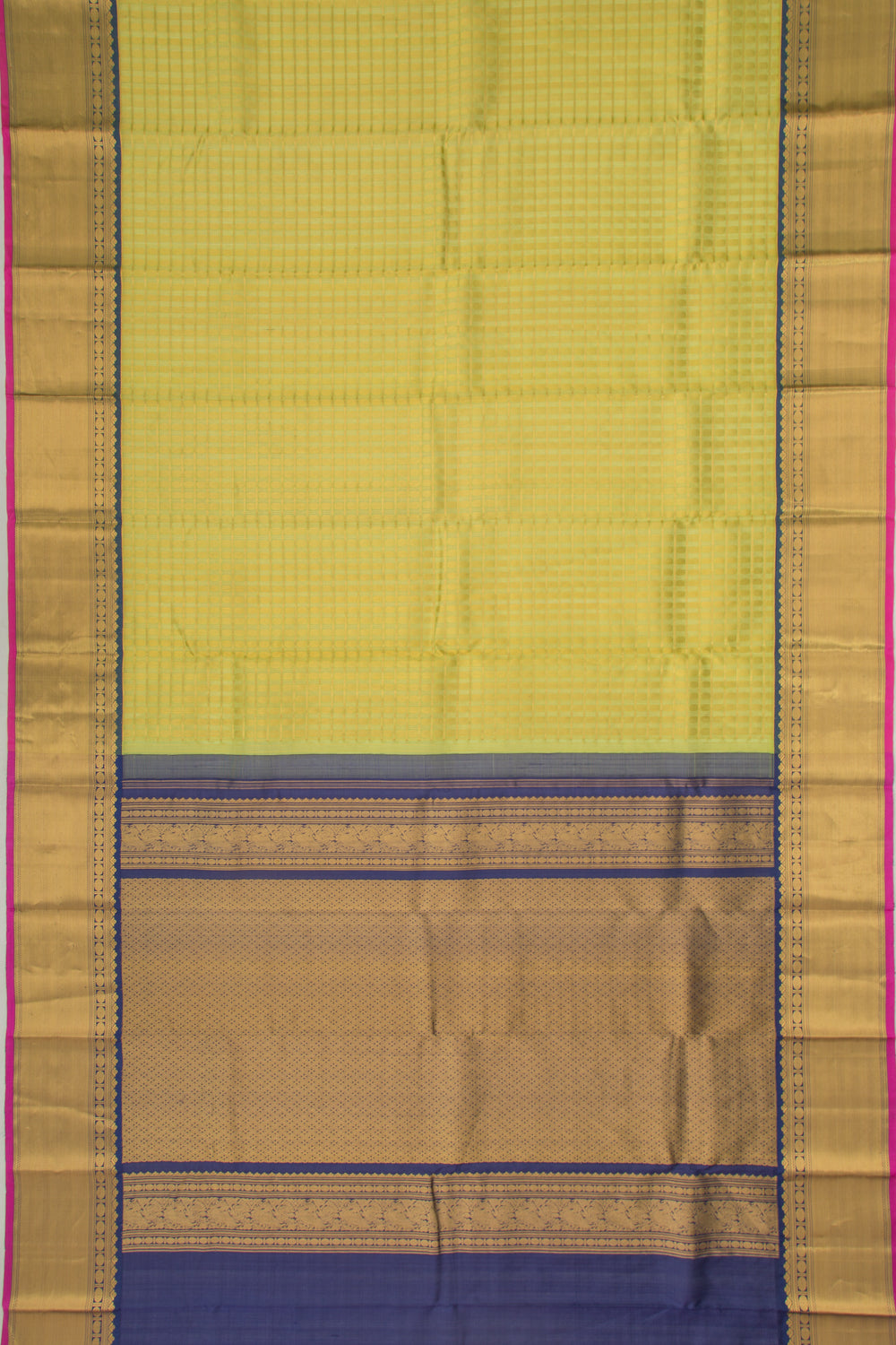 Kanchipuram Kora Organza Checks And Butta Green Saree