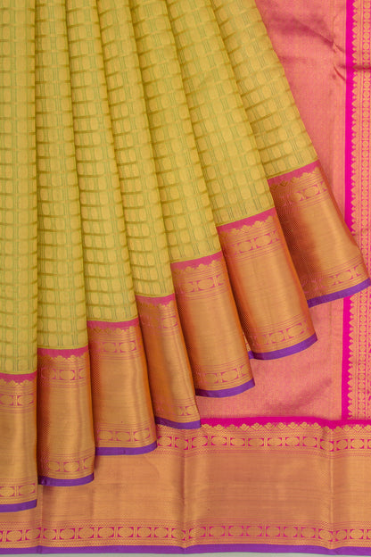 Kanchipuram Kora Organza Checks And Butta Green Saree