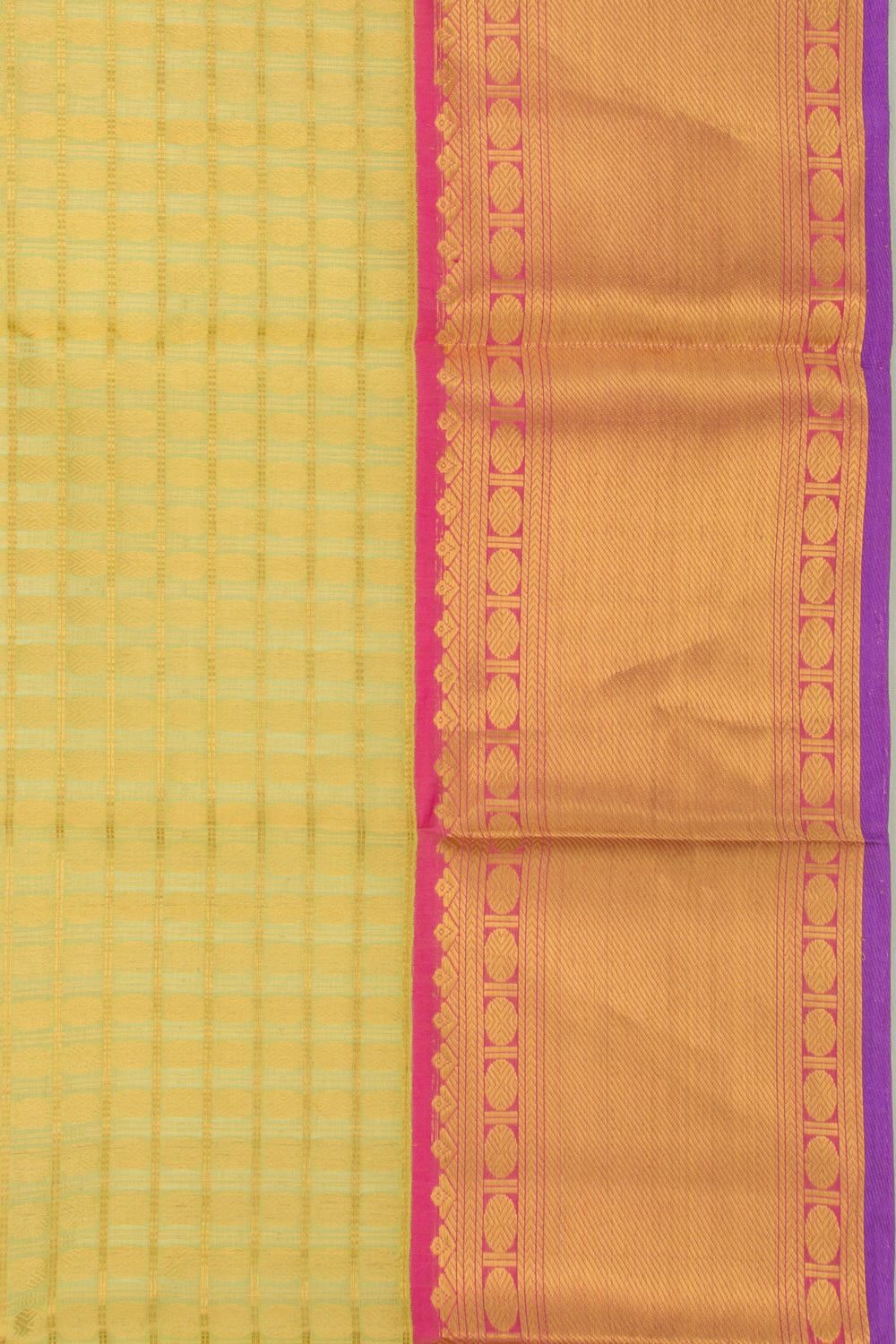 Kanchipuram Kora Organza Checks And Butta Green Saree