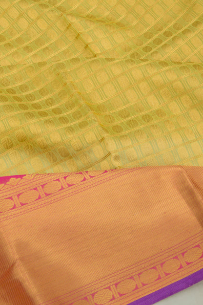 Kanchipuram Kora Organza Checks And Butta Green Saree