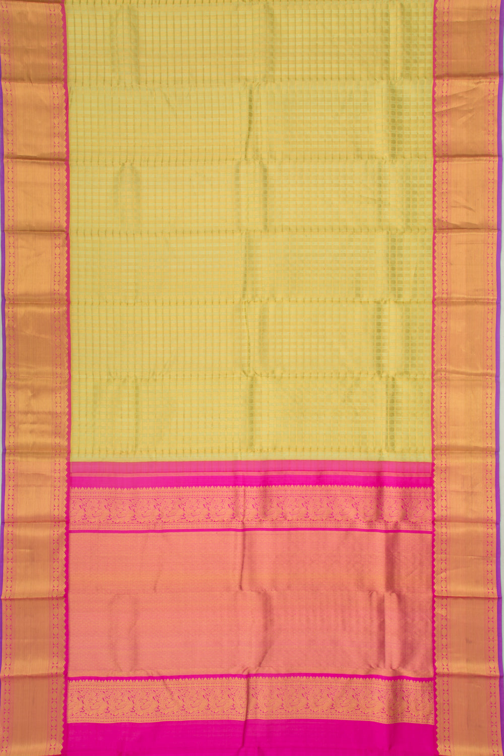 Kanchipuram Kora Organza Checks And Butta Green Saree