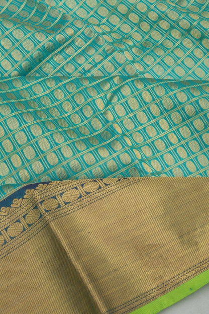 Kanchipuram Kora Organza Checks And Butta Sky Blue Saree