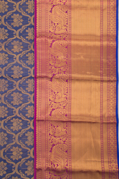 Kanchipuram Kora Organza Brocade Dark Blue Saree
