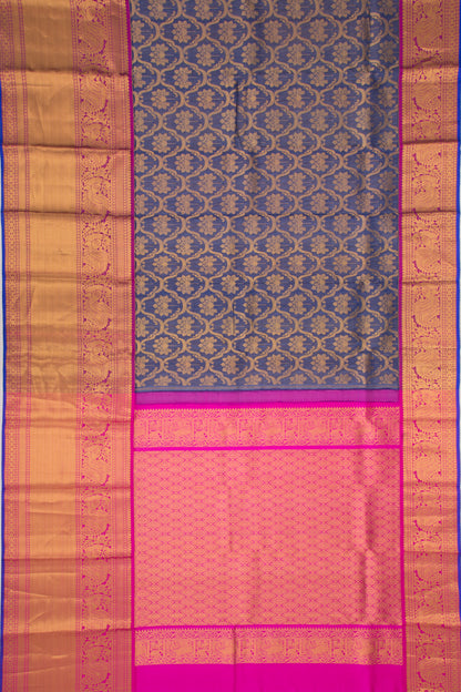 Kanchipuram Kora Organza Brocade Dark Blue Saree