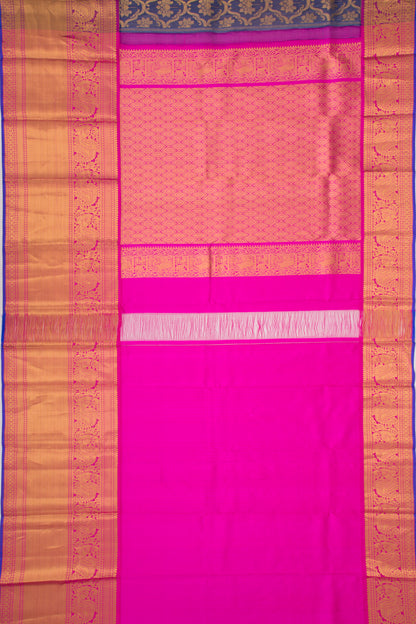 Kanchipuram Kora Organza Brocade Dark Blue Saree