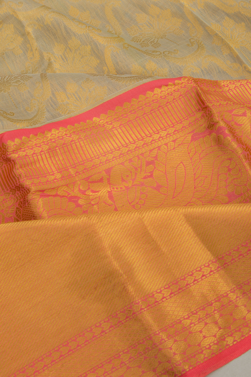 Kanchipuram Kora Organza Jaal Grey Saree