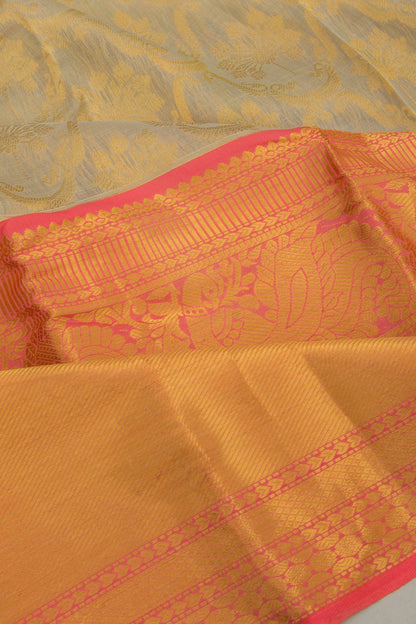 Kanchipuram Kora Organza Jaal Grey Saree