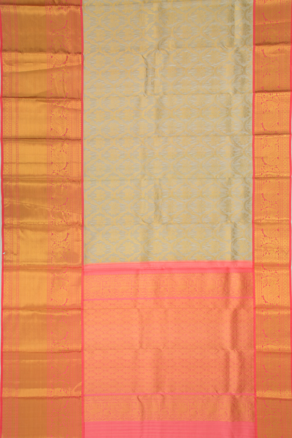 Kanchipuram Kora Organza Jaal Grey Saree