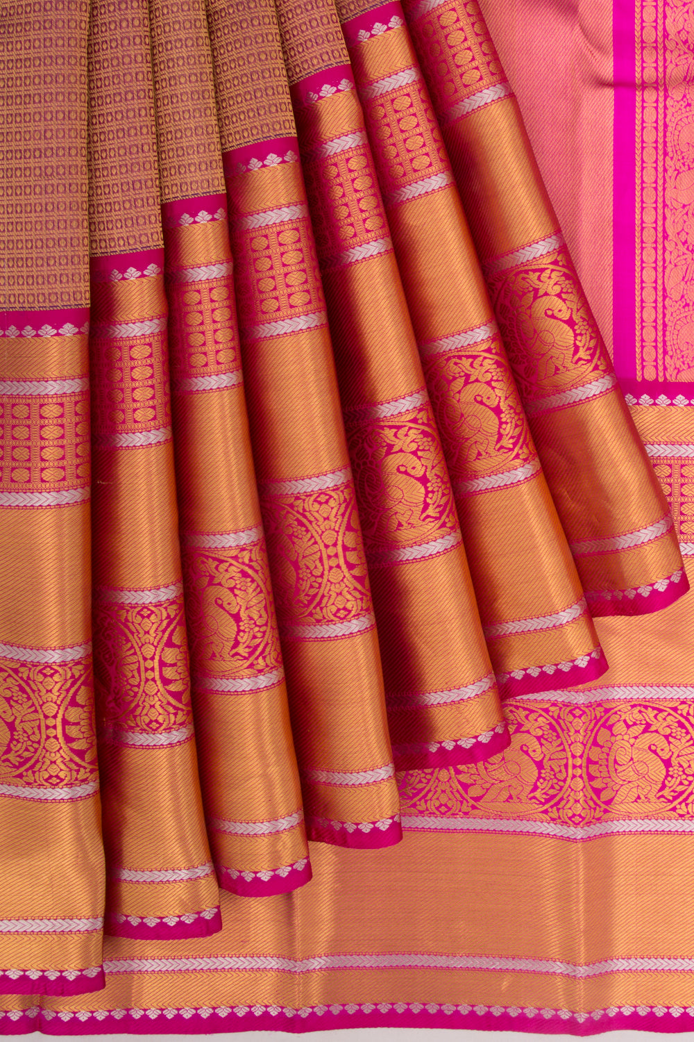 Kanchipuram Kora Organza Checks And Butta Purple Saree
