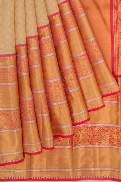 Kanchipuram Kora Organza Brocade Cream Saree