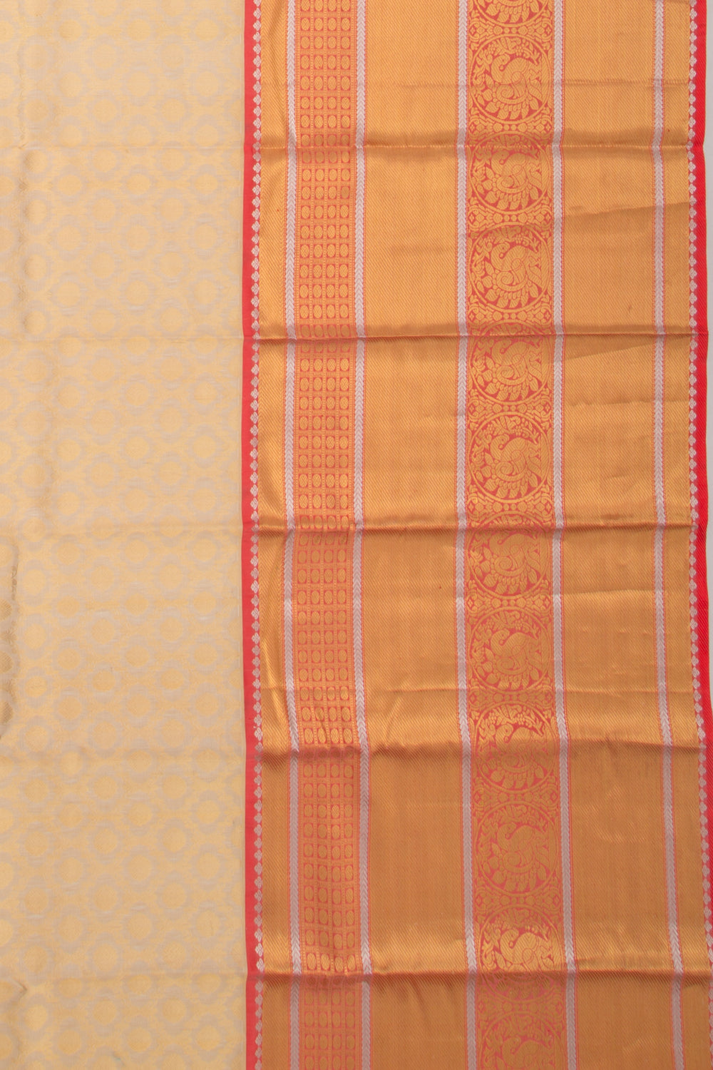 Kanchipuram Kora Organza Brocade Cream Saree