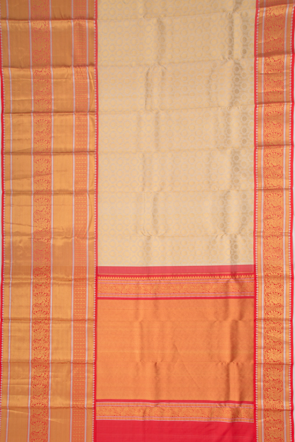Kanchipuram Kora Organza Brocade Cream Saree
