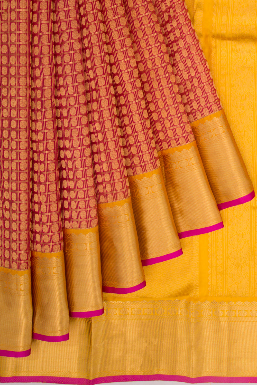 Kanchipuram Kora Organza Checks And Butta Maroon Saree