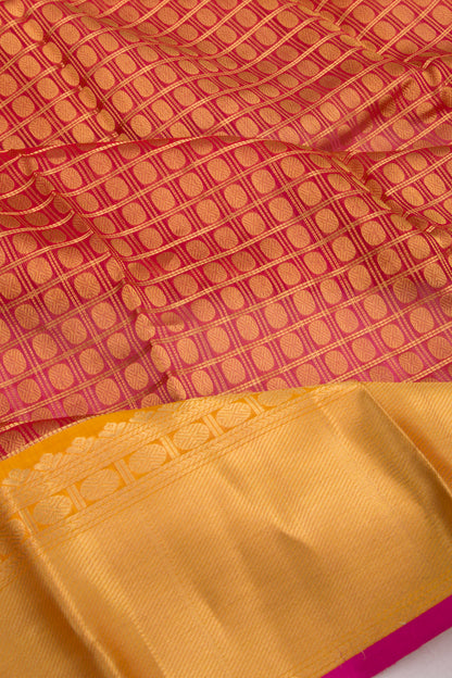Kanchipuram Kora Organza Checks And Butta Maroon Saree