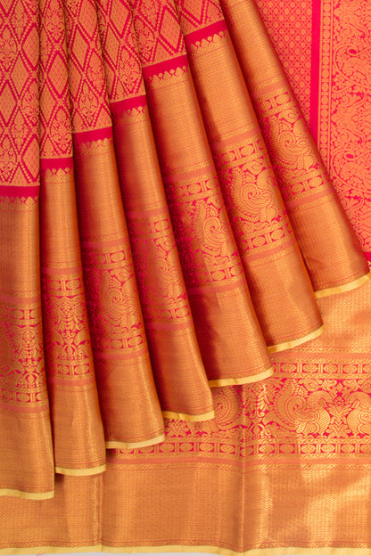 Taranga Kanchi Silk Brocade Redish Pink Saree