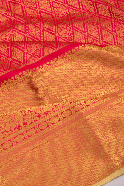 Taranga Kanchi Silk Brocade Redish Pink Saree