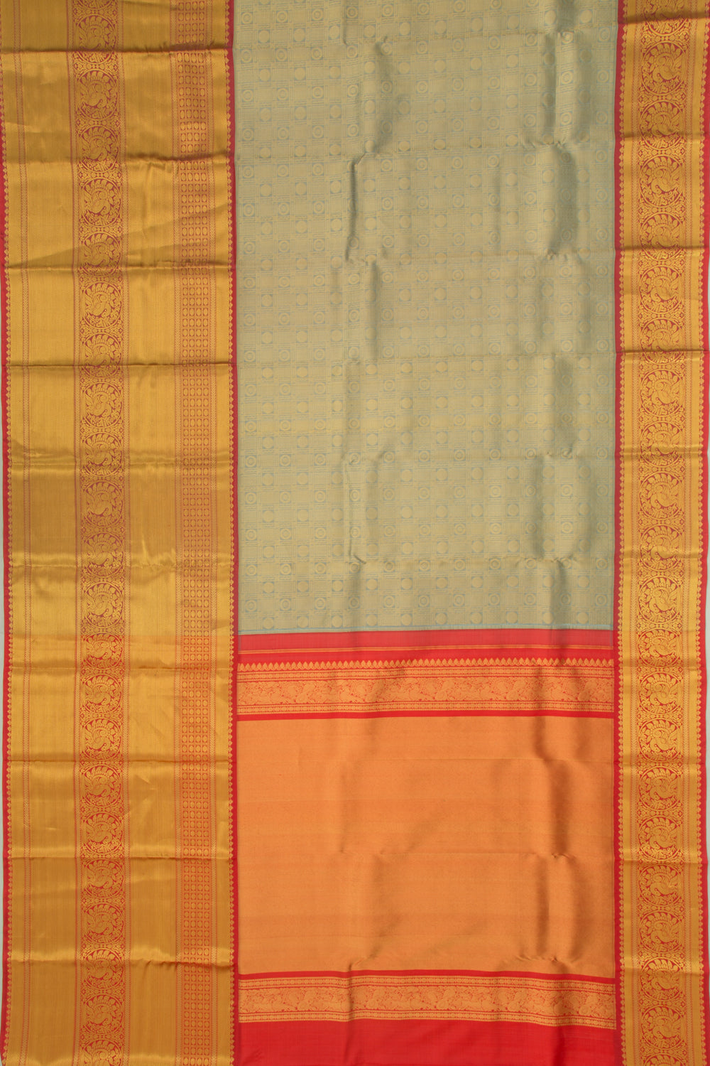 Kanchipuram Kora Organza Checks And Butta Elephant Grey Saree