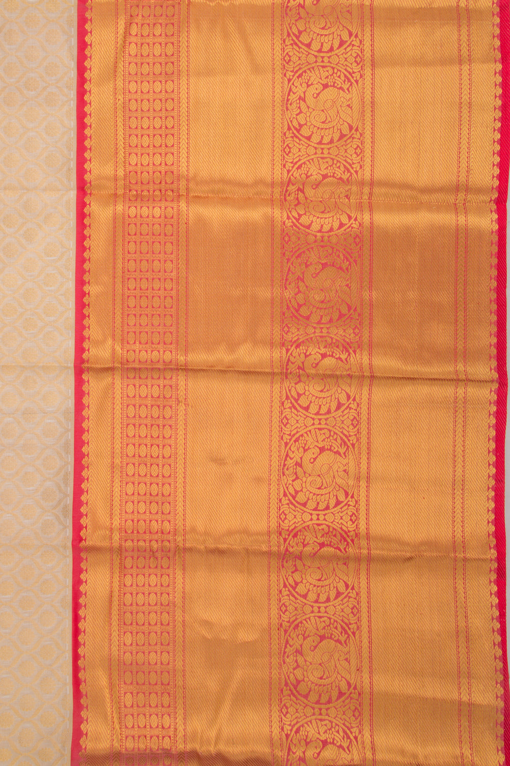 Kanchipuram Kora Organza Brocade Cream Saree