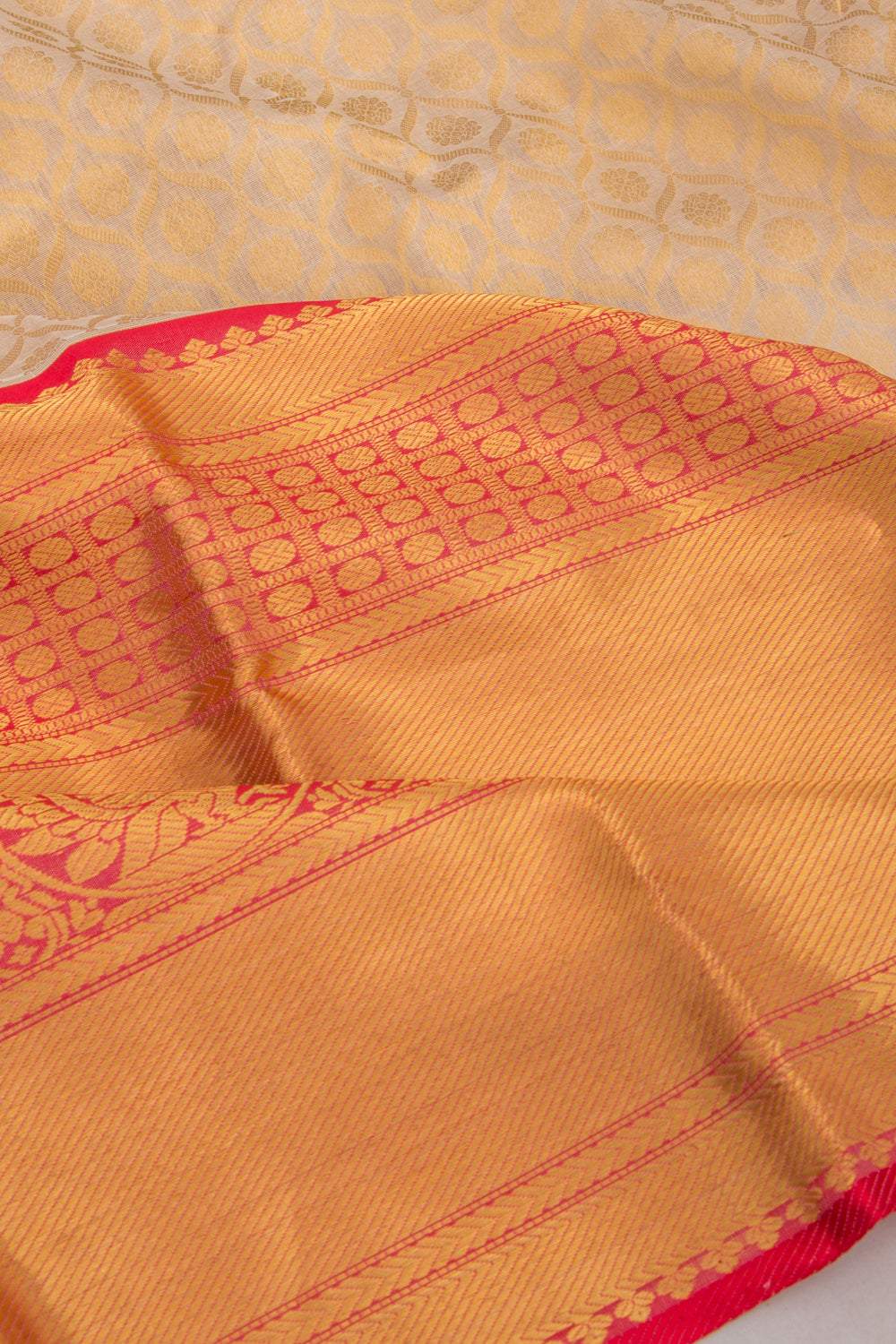 Kanchipuram Kora Organza Brocade Cream Saree