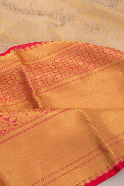 Kanchipuram Kora Organza Brocade Cream Saree