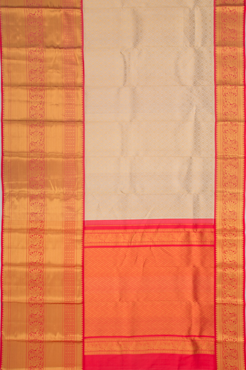 Kanchipuram Kora Organza Brocade Cream Saree