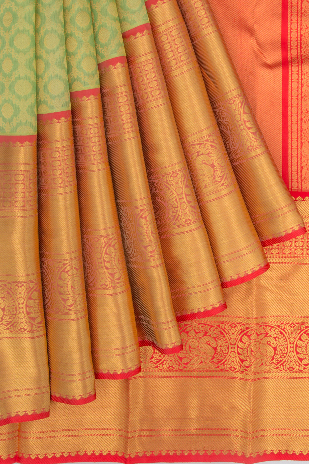 Kanchipuram Kora Organza Brocade Green Saree
