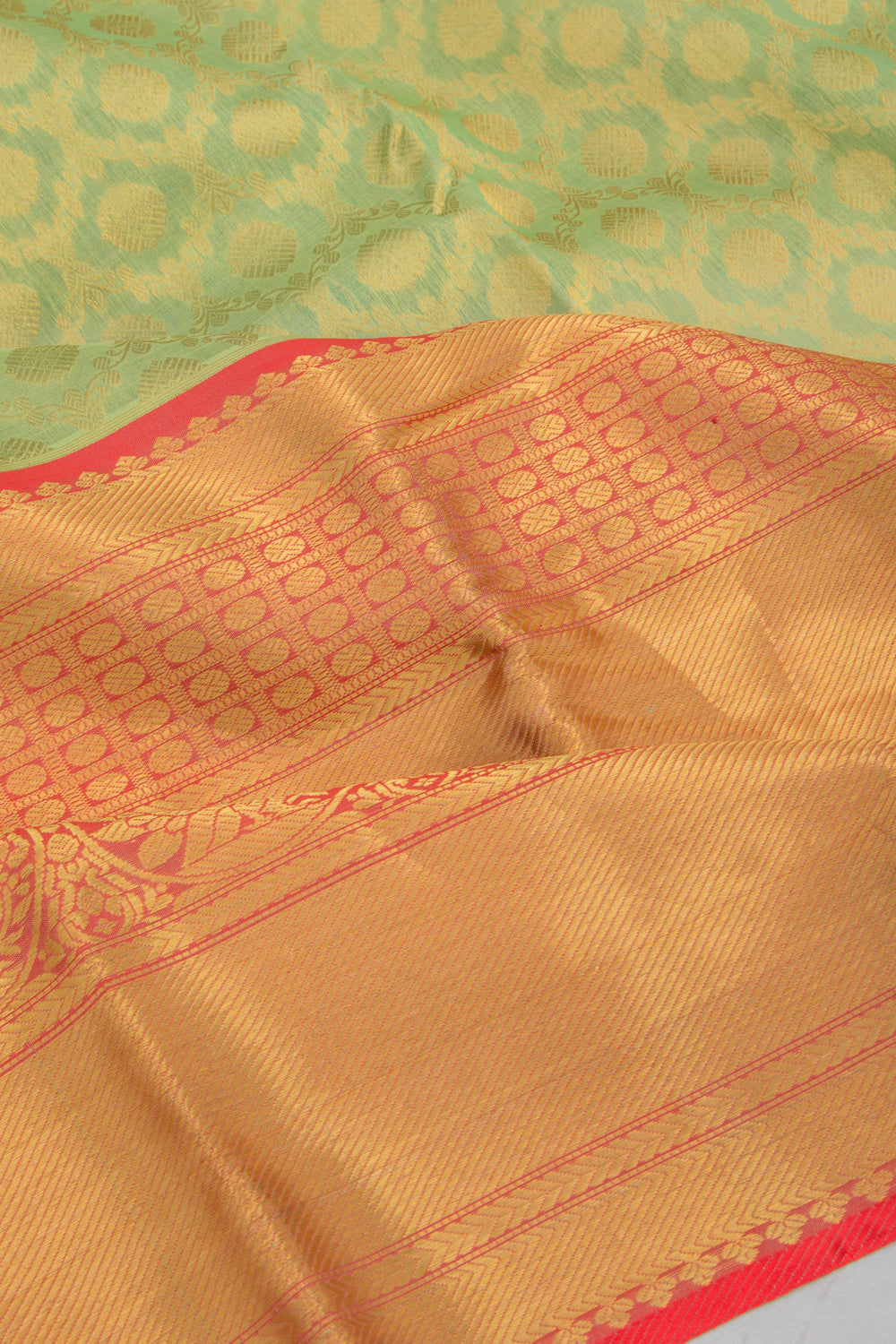 Kanchipuram Kora Organza Brocade Green Saree