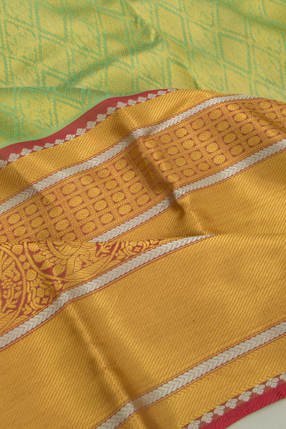 Kanchipuram Kora Organza Brocade Green Saree