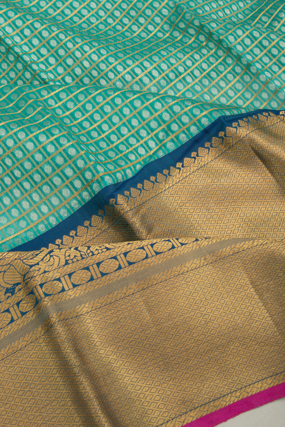 Kanchipuram Kora Organza Checks And Butta Sea Green Saree