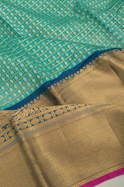 Kanchipuram Kora Organza Checks And Butta Sea Green Saree