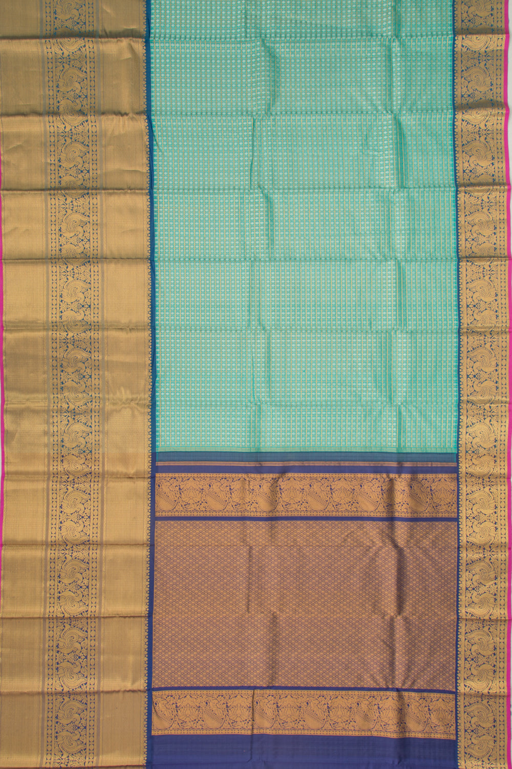 Kanchipuram Kora Organza Checks And Butta Sea Green Saree
