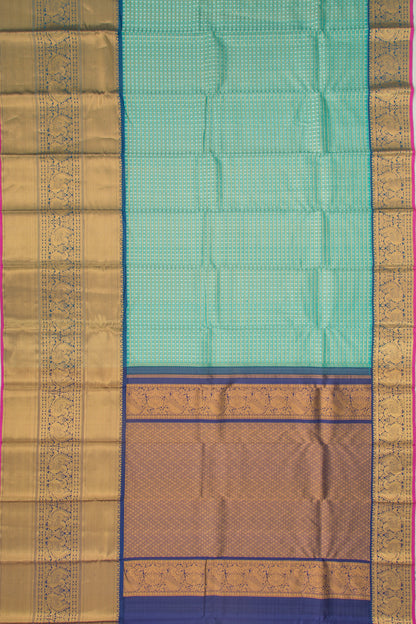 Kanchipuram Kora Organza Checks And Butta Sea Green Saree