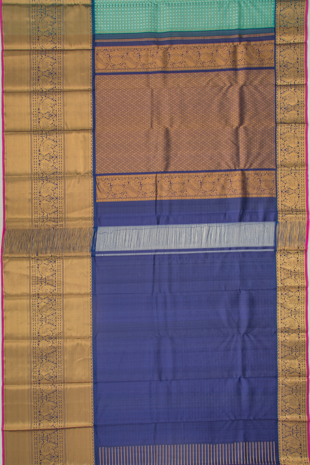 Kanchipuram Kora Organza Checks And Butta Sea Green Saree