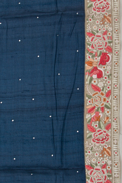 Tussar Butta Dark Blue Saree