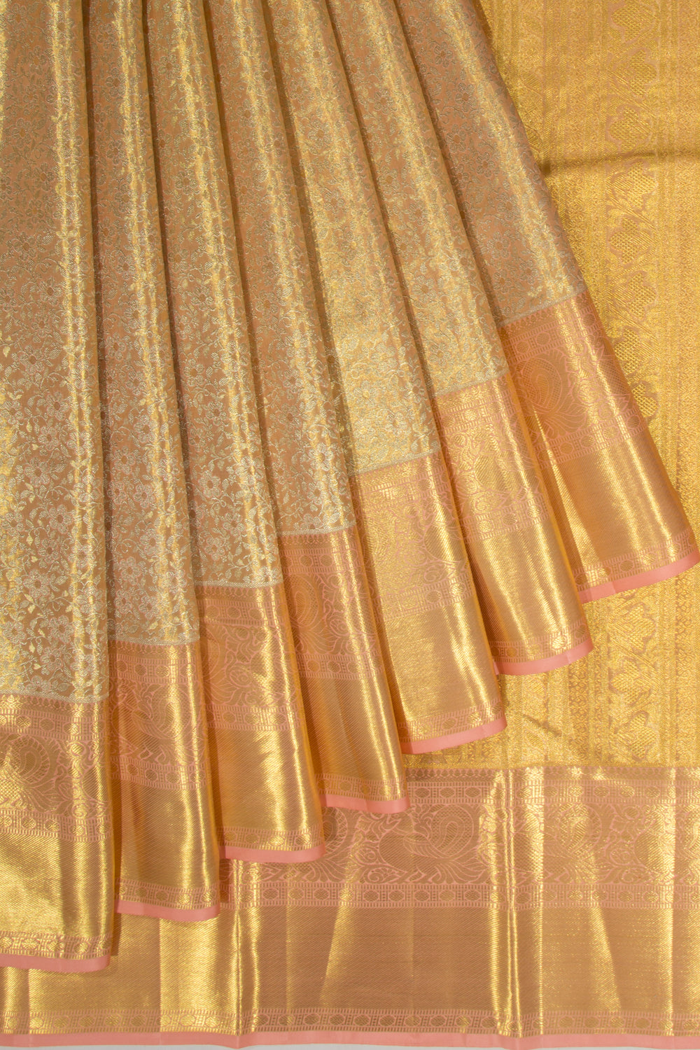 Taranga Kanchi Silk Tissue Brocade Peach Saree