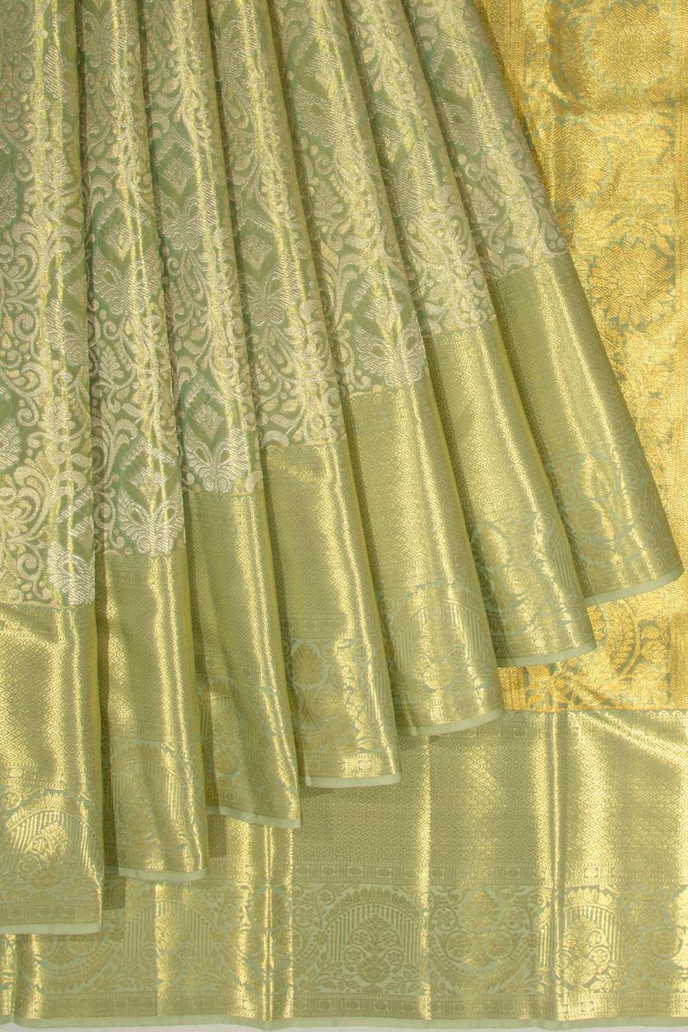 Taranga Kanchi Silk Tissue Jaal Pastel Green Saree