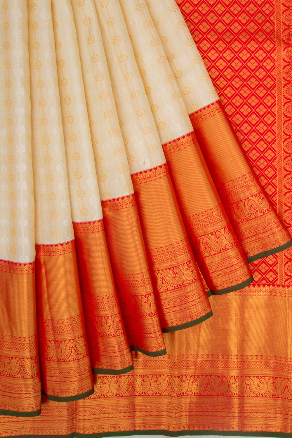 Kanchipuram Silk Brocade Cream Saree