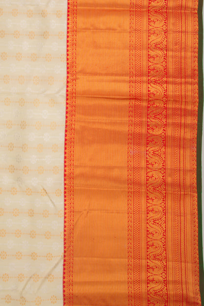 Kanchipuram Silk Brocade Cream Saree