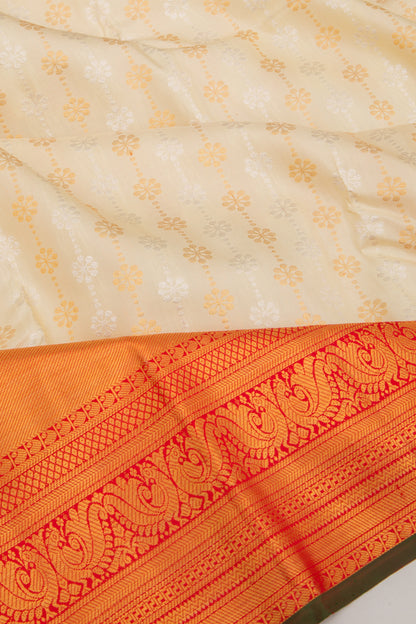 Kanchipuram Silk Brocade Cream Saree