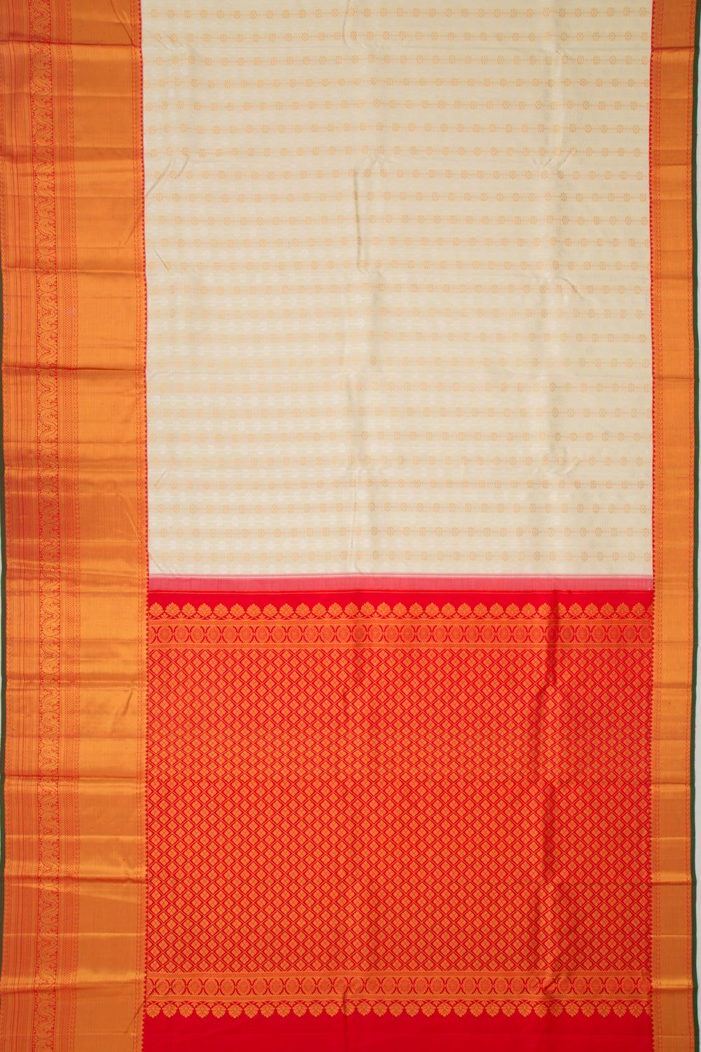 Kanchipuram Silk Brocade Cream Saree