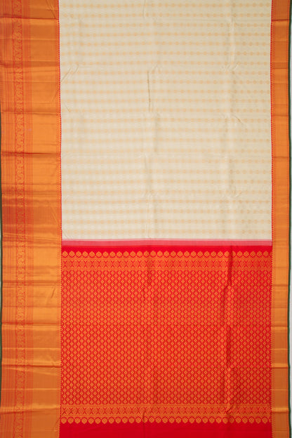 Kanchipuram Silk Brocade Cream Saree