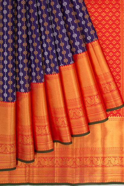 Kanchipuram Silk Brocade Dark Blue Saree