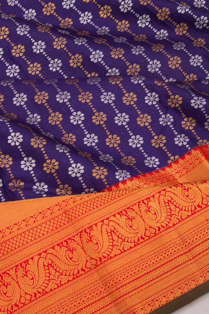 Kanchipuram Silk Brocade Dark Blue Saree