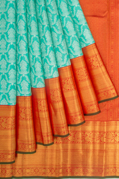 Kanchipuram Silk Brocade Sea Green Saree