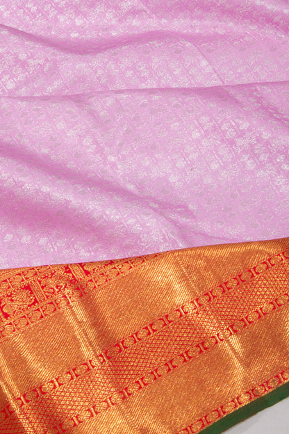 Kanchipuram Silk Checks And Butta Baby Pink Saree
