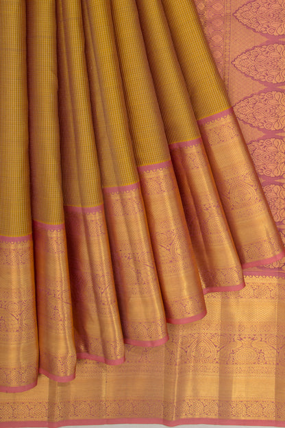 Taranga Kanchi Silk Checks Green Saree