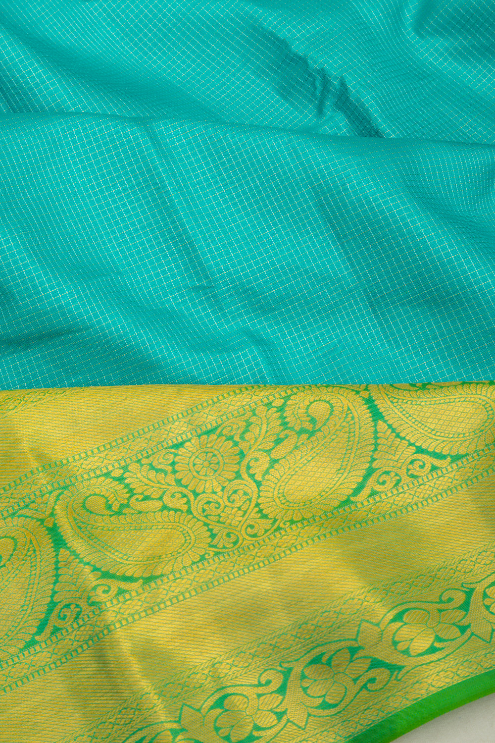 Kanchipuram Silk Checks Sky Blue Saree