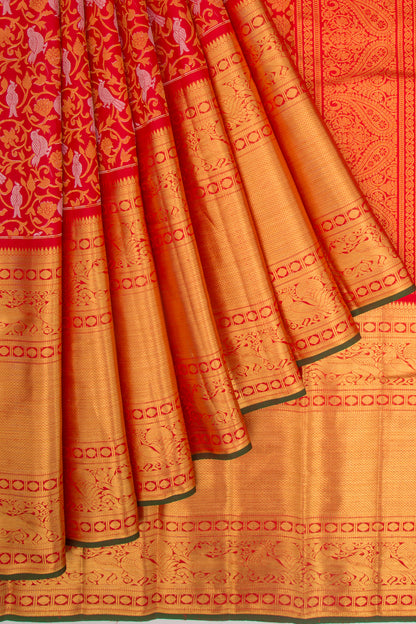 Kanchipuram Silk Jaal Red Saree